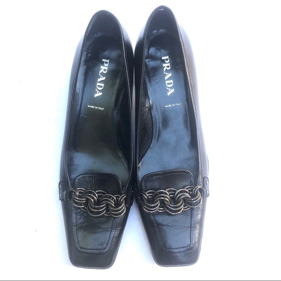 Prada Black Kitten Chain Pumps - Picture 1 of 8